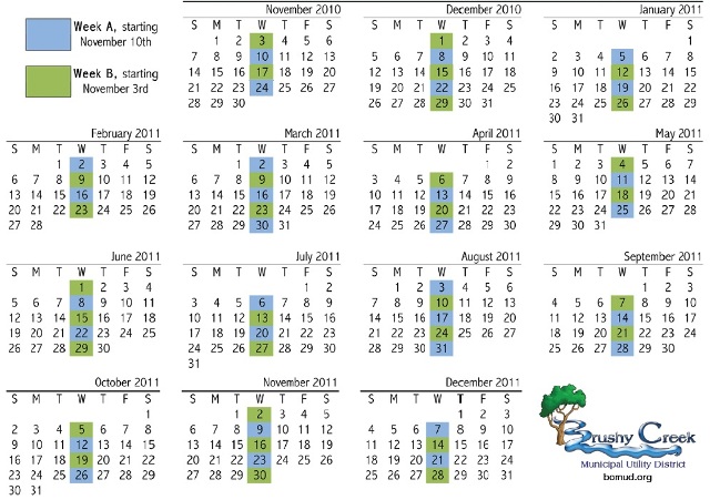 Wednesday Recycling Calendar
